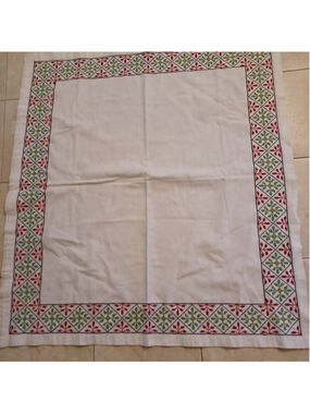 Tablecloth linen hand cross stitched square 38 x 38 inch